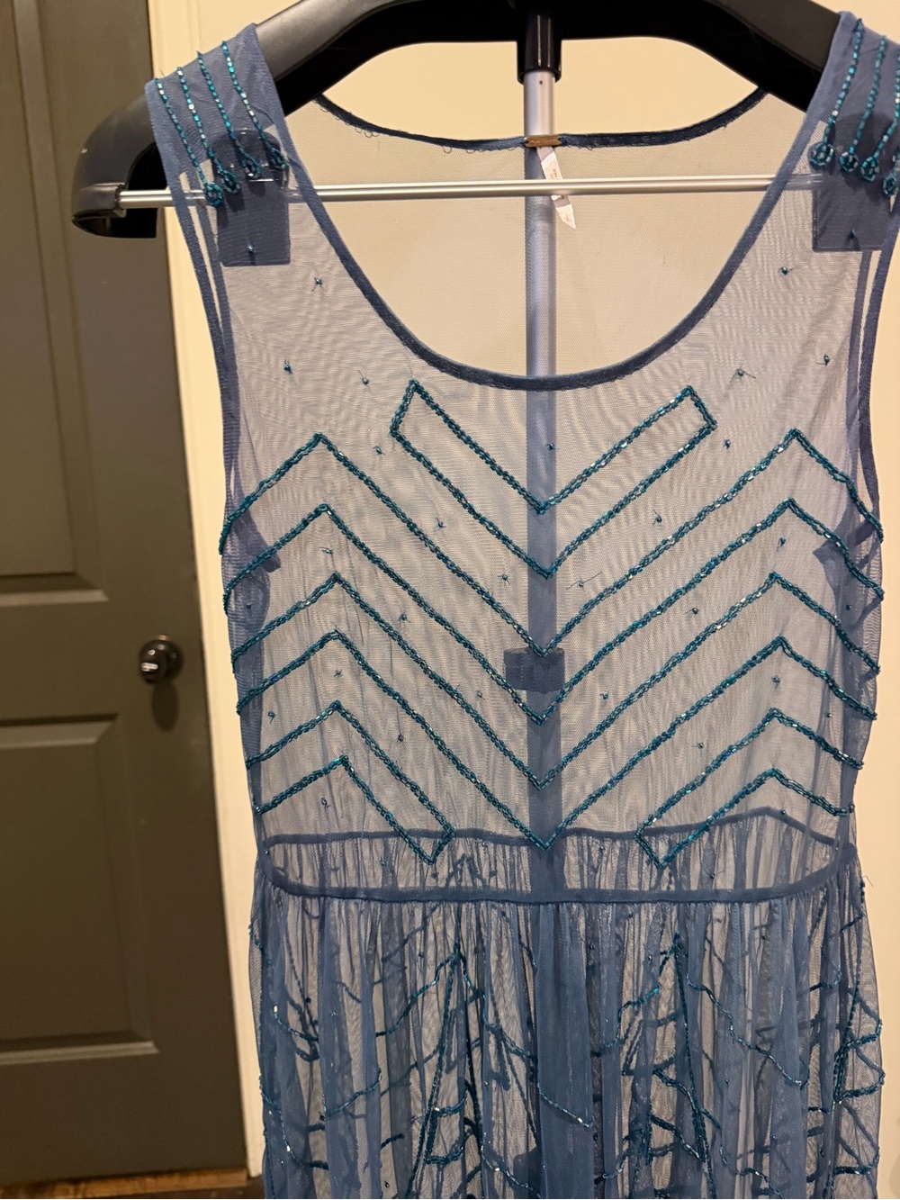 Free People Blue Sheer Beaded Embroidered Mini Dress XS - Picture 10 of 17